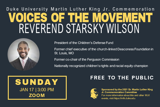 Duke MLK commemoration keynote speaker: Rev. Starsky Wilson